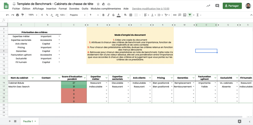 Outil de benchmark pour choisir quel est le bon cabinet pour vous.